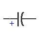 The schematic symbol for a polarized capacitor