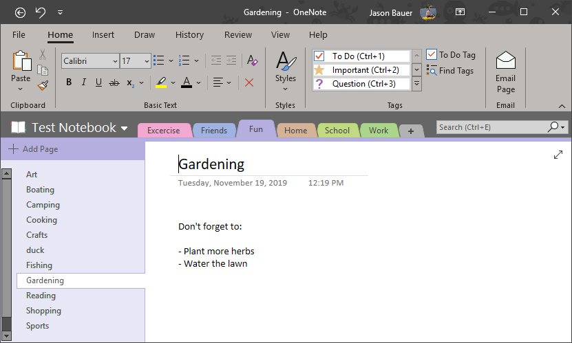 OneNote with a section created per text file