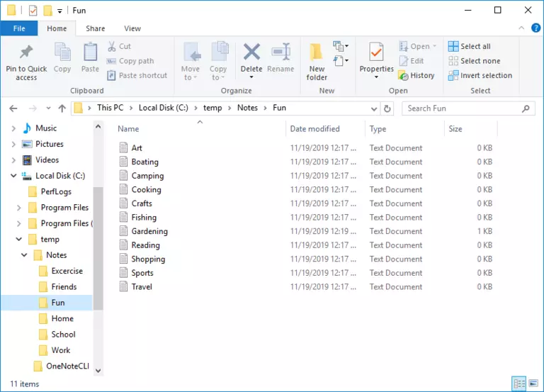 This is a directory of text files that is to be imported into OneNote.